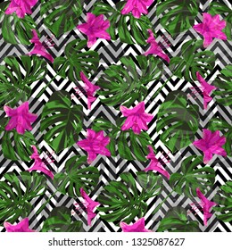Liana Pattern. Repeatable Illustration. Summer Design for Swimwear. Exotic Palm Greenery Backdrop. Liana Seamless Pattern.