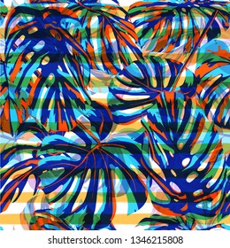 Liana Pattern. Repeating Illustration. Summer Design for Swimwear. Exotic Palm Greenery Backdrop. Liana Seamless Pattern.
