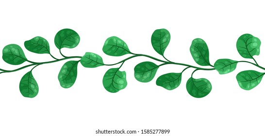 Liana seamless pattern. Jungle vines plant with green leaves. Woody natural tropical rainforest.