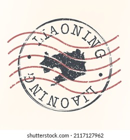 Liaoning, China Stamp Map Postal. Silhouette. Passport Round Design. Vector Icon. Design Retro Travel National Symbol.