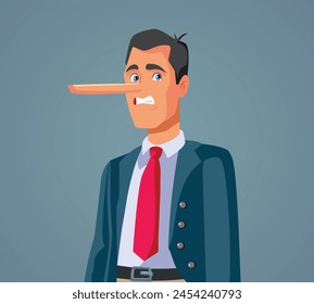 
Liar Businessman Being Dishonest Vector Cartoon Character. Dishonest manager suffering from mythomania compulsive disorder 
