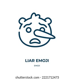 Icono de emoticonos mentirosos. Ilustración vectorial lineal de la colección emoji. Esbozar el vector de iconos de emoticonos. Símbolo de línea delgada para uso en aplicaciones web y móviles, logotipo, medios impresos.