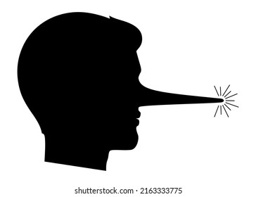 Liar man with a long nose, black silhouette concept vector illustration.