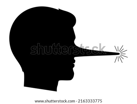 Liar man with a long nose, black silhouette concept vector illustration.