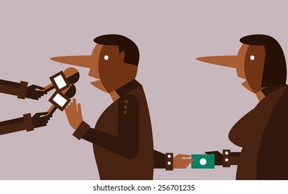 liar people interviewing and hand receiving bribes. flat design character. vector illustration