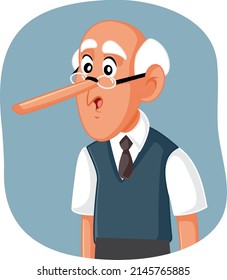 
Liar Senior Man With Long Nose Vector Cartoon. Elderly Person Telling Lies Being Caught Red Handed
