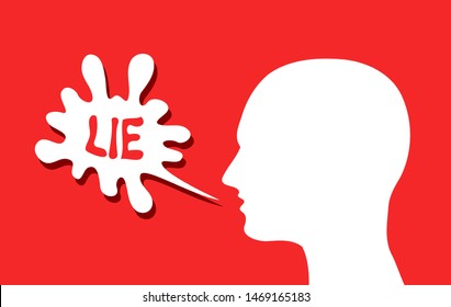 Liar is talking lie - false and fake speech to deceive and cheat through communication. Vector illustration of head and speech bubble..