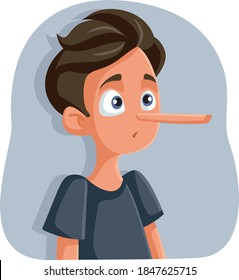 Liar Teenage Boy with Long Nose Vector Cartoon. Dishonest teen getting caught hiding the truth 
