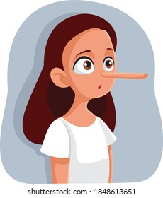 Liar Teenage Girl with Long Nose Vector Cartoon. Dishonest teen getting caught on hiding the truth 
