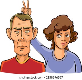 Liar woman with, cheating on partner man. Dishonesty in relations, concept vector illustration