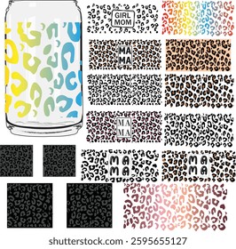 Libbey can glass wrap, Coffee can, 16oz Full wrap, Teacher, fruits, leopard animal, cow, bee, honey, sea, meramide, paw, hearts, love, school, apple, strawberry, football, dogs, rainbow, race, flower
