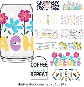 Libbey can glass wrap, Coffee can, 16oz Full wrap, Teacher, fruits, leopard animal, cow, bee, honey, sea, meramide, paw, hearts, love, school, apple, strawberry, football, dogs, rainbow, race, flower