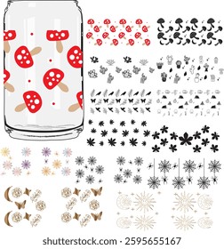Libbey can glass wrap, Coffee can, 16oz Full wrap, Teacher, fruits, leopard animal, cow, bee, honey, sea, meramide, paw, hearts, love, school, apple, strawberry, football, dogs, rainbow, race, flower