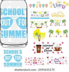 Libbey can glass wrap, Coffee can, 16oz Full wrap, Teacher, fruits, leopard animal, cow, bee, honey, sea, meramide, paw, hearts, love, school, apple, strawberry, football, dogs, rainbow, race, flower