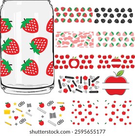 Libbey can glass wrap, Coffee can, 16oz Full wrap, Teacher, fruits, leopard animal, cow, bee, honey, sea, meramide, paw, hearts, love, school, apple, strawberry, football, dogs, rainbow, race, flower