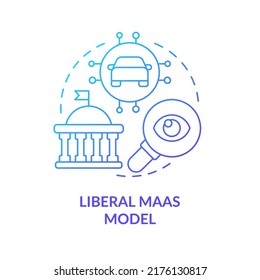 Liberal Maas model blue gradient concept icon. Data and information openness. Mobility as service model abstract idea thin line illustration. Isolated outline drawing. Myriad Pro-Bold font used