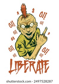 Liberate Graphic T shirt for Print. Street Punk T-shirt Design, Guitarist Artwork Vector Illustration