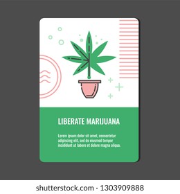 Liberate Marijuana Vertical Banner With Line Icon Of Sativa Growing In Pot - Isolated Vector Illustration Of Cannabis Leaf In Flowerpot For Marihuana Legalization Concept.