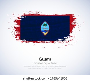 Liberation day of Guam country. Abstract flag in shape of paint brush stroke with shiny colored background