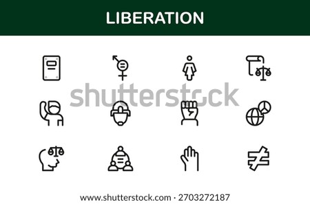 Liberation Line Icon Set — Minimal, modern, and professional icons symbolizing freedom, revolution, equality, hope, and human rights.