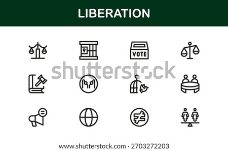 Liberation Line Icon Set — Minimal, modern, and professional icons symbolizing freedom, revolution, equality, hope, and human rights.