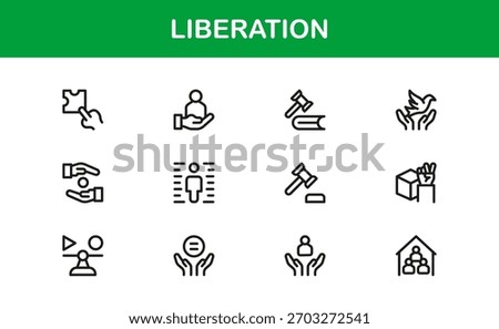 Liberation Line Icon Set — Minimal, modern, and professional icons symbolizing freedom, revolution, equality, hope, and human rights.