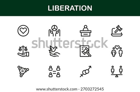 Liberation Line Icon Set — Minimal, modern, and professional icons symbolizing freedom, revolution, equality, hope, and human rights.