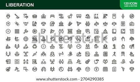Liberation Line Icon Set — Minimal, modern, and professional icons symbolizing freedom, revolution, equality, hope, and human rights.