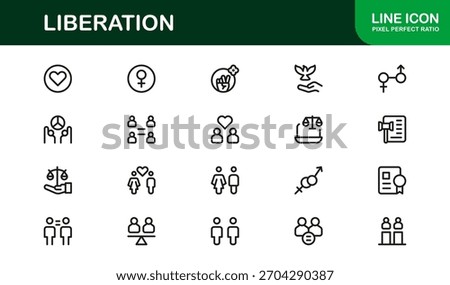 Liberation Line Icon Set — Minimal, modern, and professional icons symbolizing freedom, revolution, equality, hope, and human rights.
