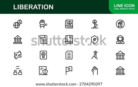 Liberation Line Icon Set — Minimal, modern, and professional icons symbolizing freedom, revolution, equality, hope, and human rights.