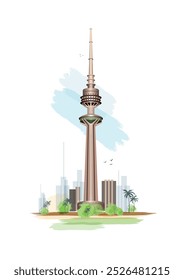 Liberation Tower in kuwait  illustration vector.KUWAIT CITY