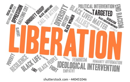 Liberation word cloud on a white background. 