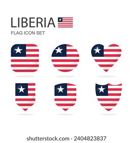 Liberia 3d flag icons of 6 shapes all isolated on white background.