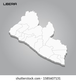 Liberia 3d map with borders of regions. Vector illustration