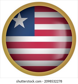 Liberia 3D-Flag-Symbol mit abgerundeter Flagge und goldenem Rahmen