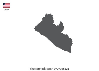 Liberia black shadow map isolated on white background with Liberia icon flag on the left corner.