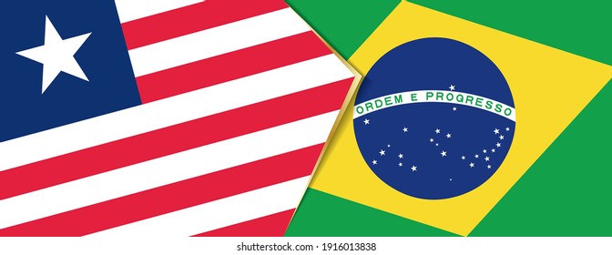 Liberia and Brazil flags, two vector flags symbol of relationship or confrontation.