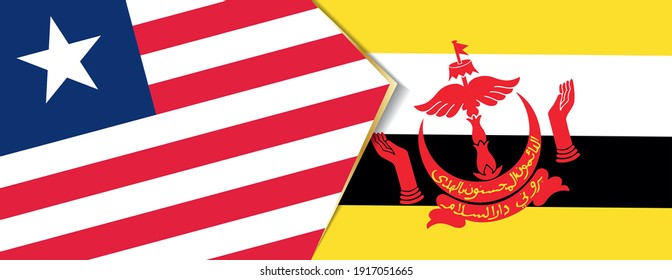 Liberia and Brunei flags, two vector flags symbol of relationship or confrontation.