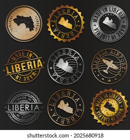 Liberia Business Metal Stamps. Gold Made In Product Seal. National Logo Icon. Symbol Design Insignia Country.