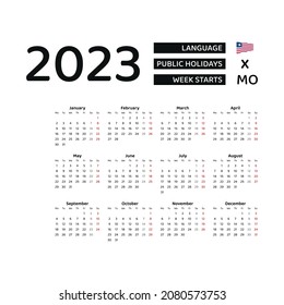 Liberia Calendar 2023. Week starts from Monday. Vector graphic design. English language.