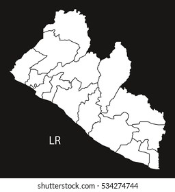 Liberia counties Map black and white illustration