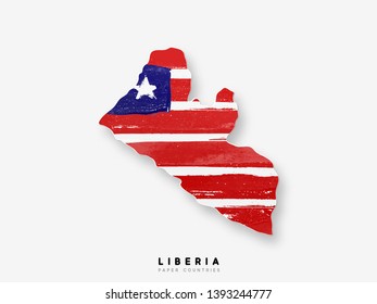 Liberia detailed map with flag of country. Painted in watercolor paint colors in the national flag.