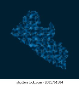 Liberia dotted glowing map. Shape of the country with blue bright bulbs. Vector illustration.