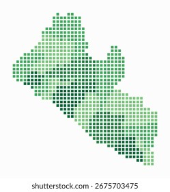 Liberia dotted map. Digital style map of the country on white background. Liberia shape with square dots. Colored dots style. Large size squares. Trending vector illustration.