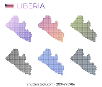 Liberia dotted map set. Map of Liberia in a dotted style with borders filled with beautiful smooth gradient circles. Attractive vector illustration.