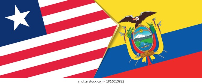 Liberia and Ecuador flags, two vector flags symbol of relationship or confrontation.