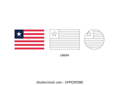 Liberia flag 3 versions, Vector illustration, Thin black line of rectangle and the circle on white background.