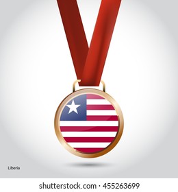 Liberia Flag in Bronze Medal. Vector Illustration. RIO Olympic Game Bronze Medal. Vector Illustration