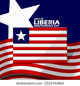 Liberia Flag in embossed style with stars and bold text on dark blue background to commemorate Liberia Independence Day on July 26