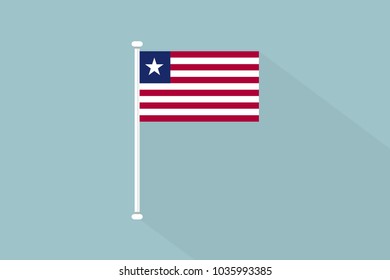 Liberia flag with flagpole,vector illustration
